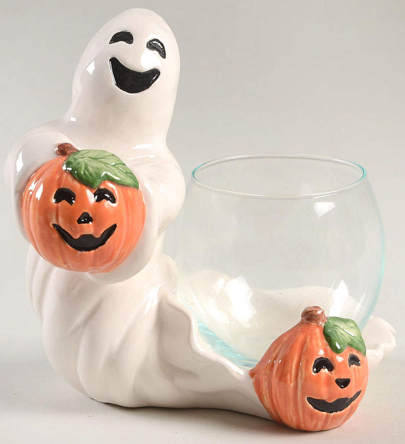 Pumpkin Ghosts Votive Candleholder with Glass Globe by Fitz & Floyd-1