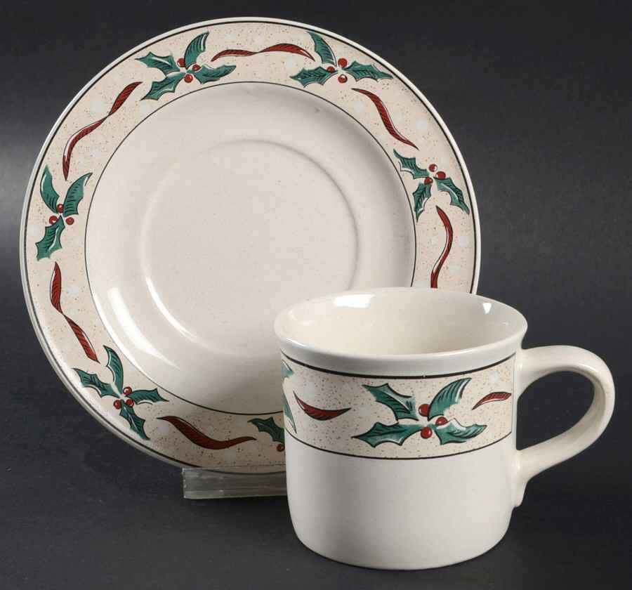 Holly Berry Flat Cup & Saucer Set by Farberware-1