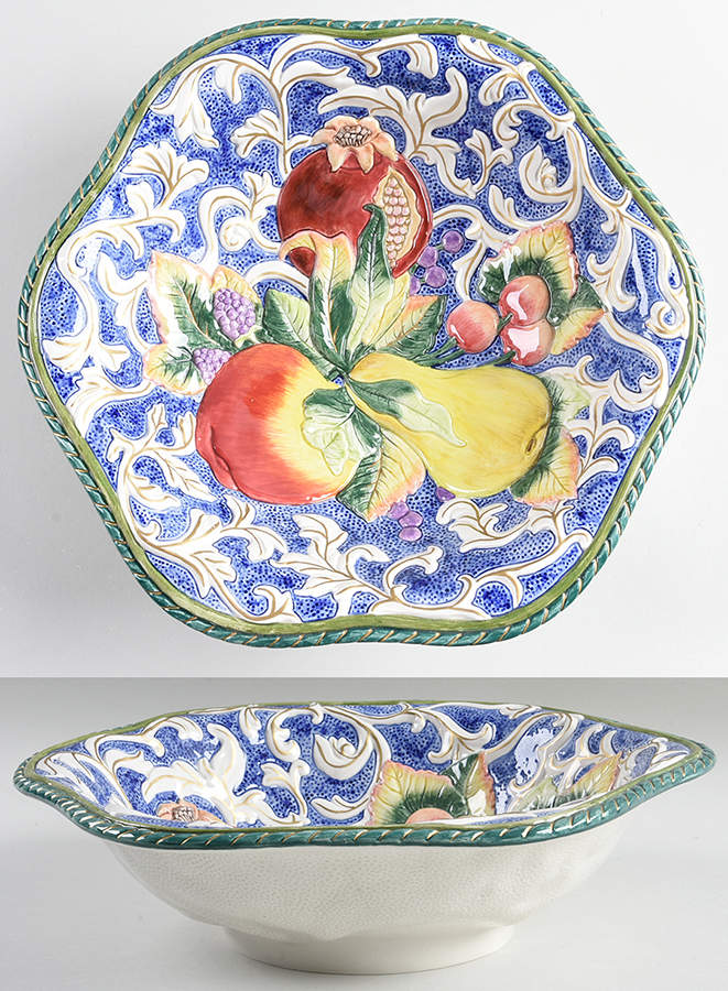 Florentine Fruit Blue Centerpiece by Fitz and Floyd-1