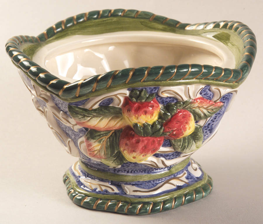 Florentine Fruit Blue 5" Round Box No Lid by Fitz and Floyd-1