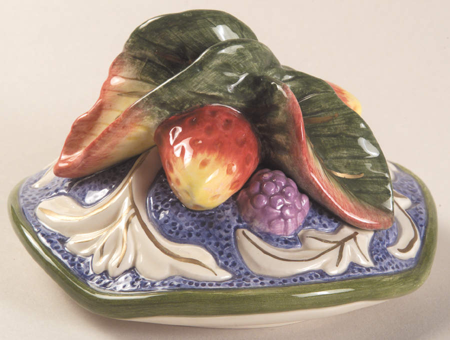 Florentine Fruit Blue Lid for 5" Round Box by Fitz and Floyd-1