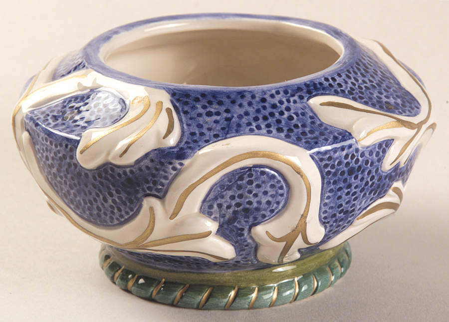 Florentine Fruit Blue 3" Round Box No Lid by Fitz and Floyd-1