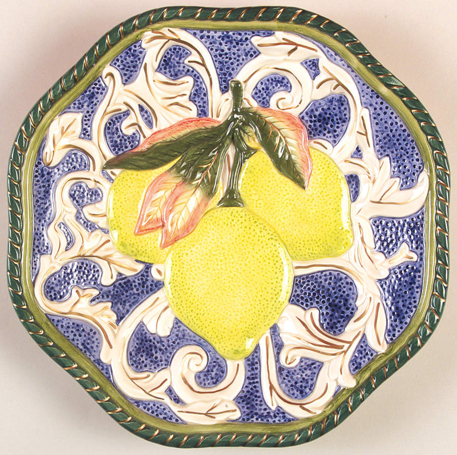 Florentine Fruit Blue Canape Plate by Fitz and Floyd-1