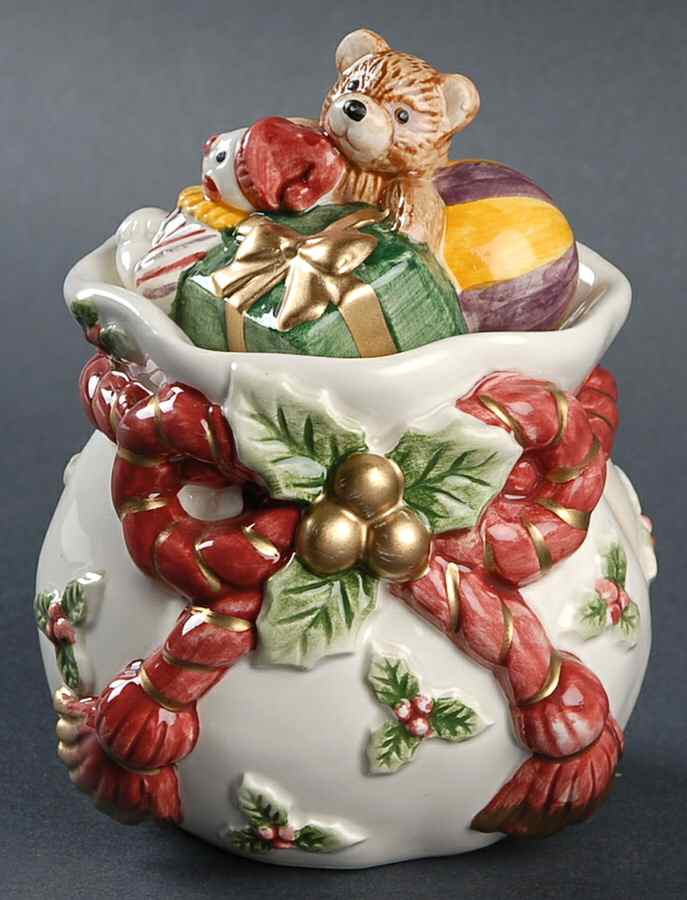Old World Santa Sugar Bowl & Lid W/Spoon by Fitz & Floyd-1