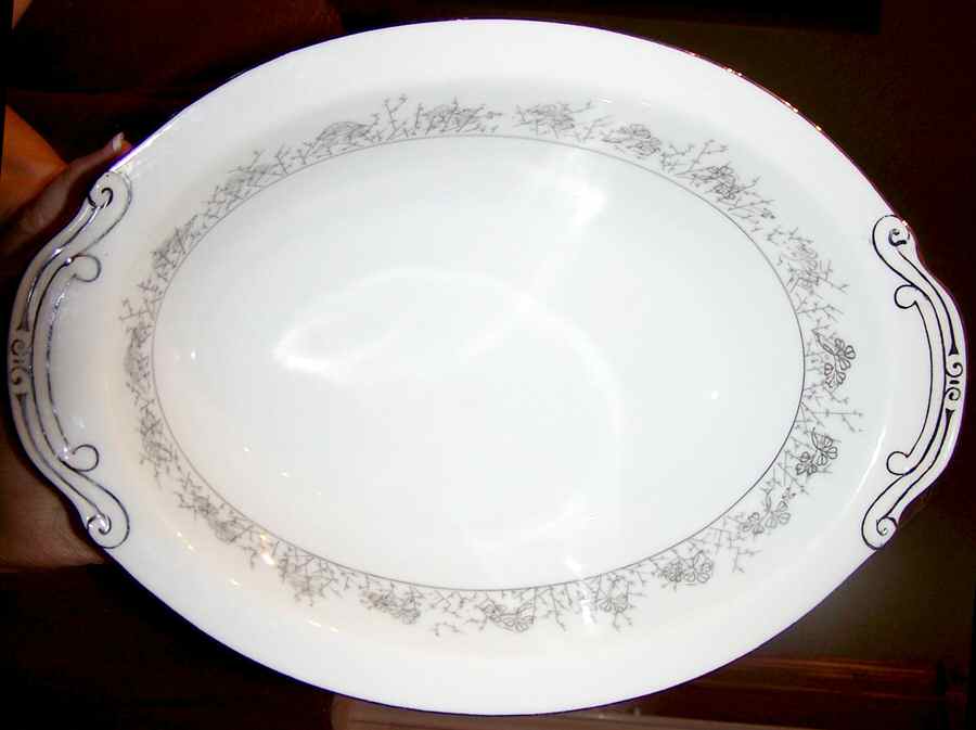 Silver Pine 9" Oval Vegetable Bowl by Fine China of Japan-1