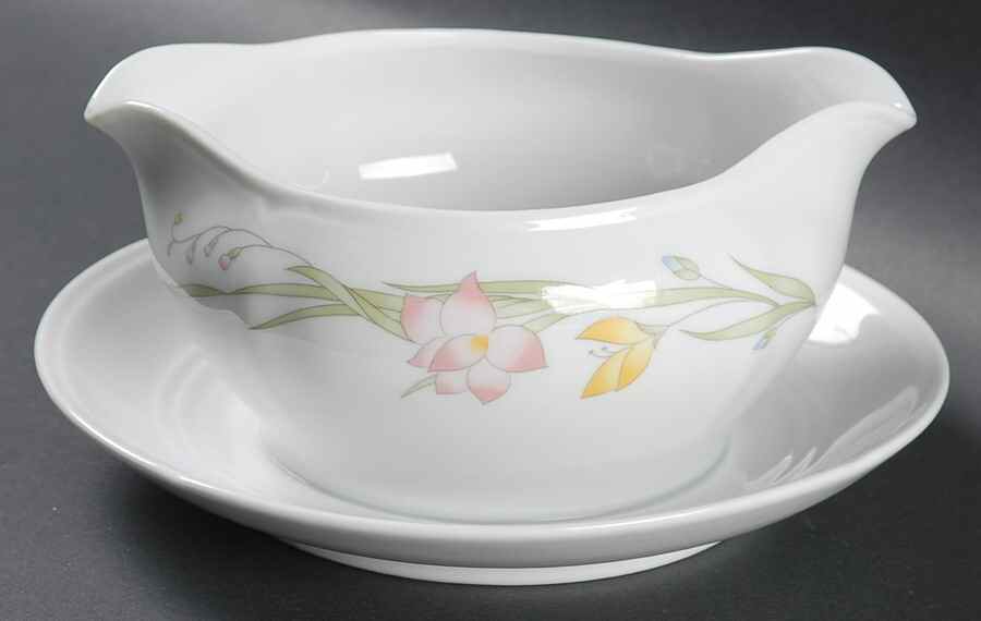 French Garden (Porcelain) Gravy Boat with Attached Underplate by Fine China of Japan-1