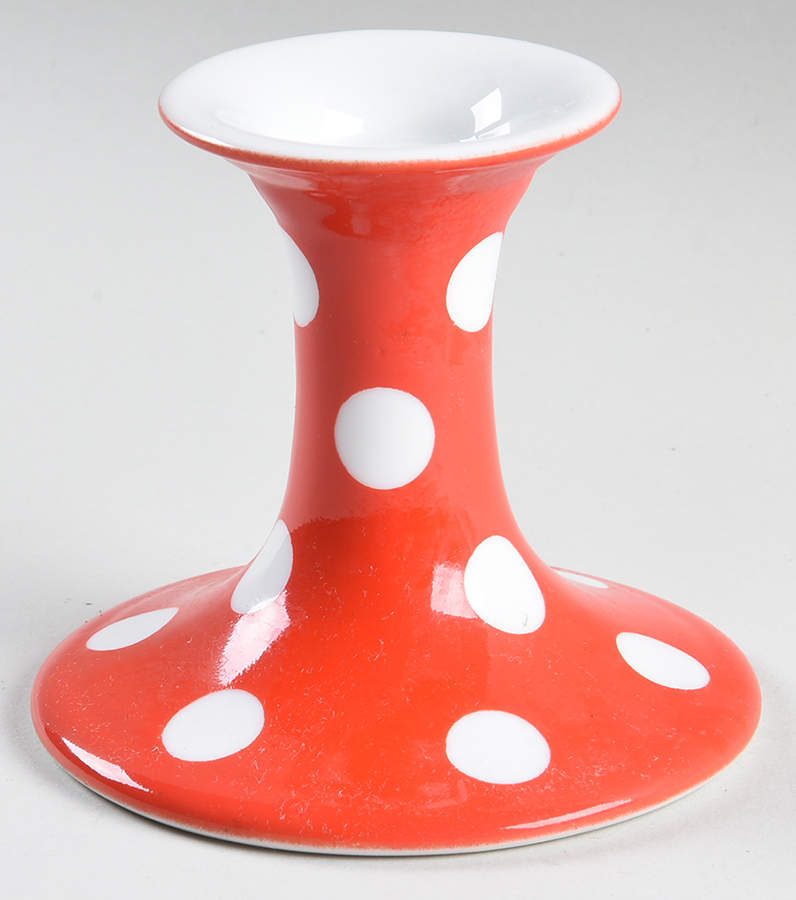 Polka Dots (White Dots on Red) Single Light Candlestick by Fitz & Floyd-1