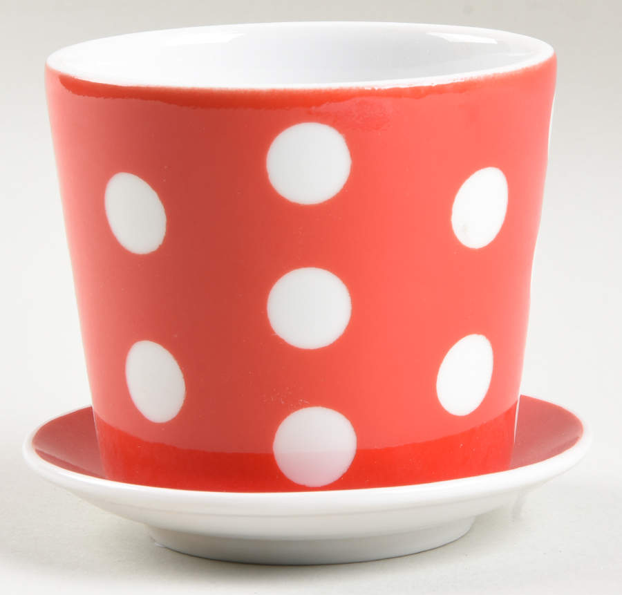 Polka Dots (White Dots on Red) 3" Flower Pot & Underplate by Fitz & Floyd-1