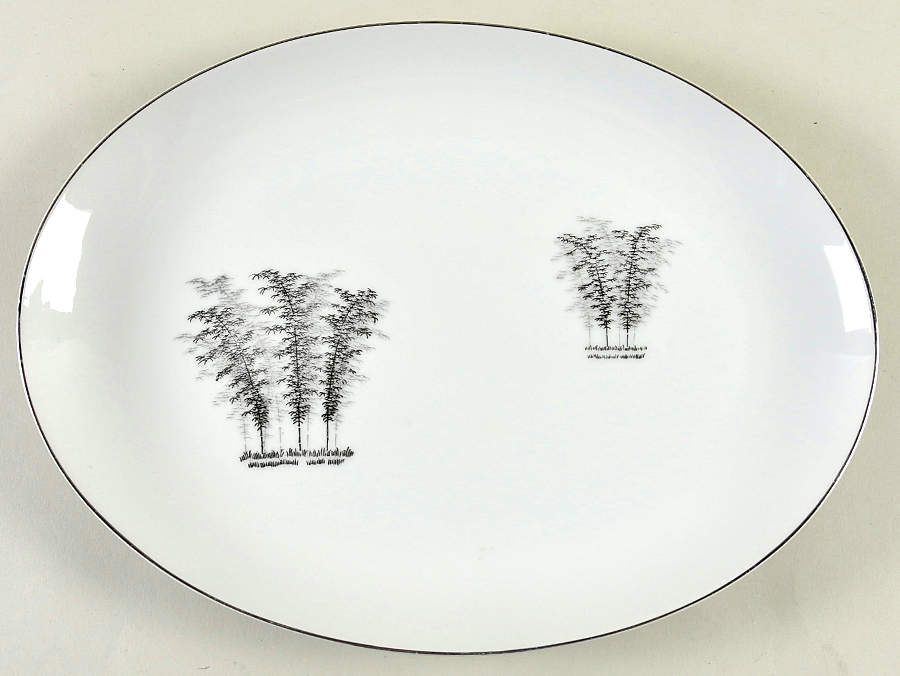 Silver Bamboo (2 Groups of Trees) 12" Oval Serving Platter by Fukagawa-1