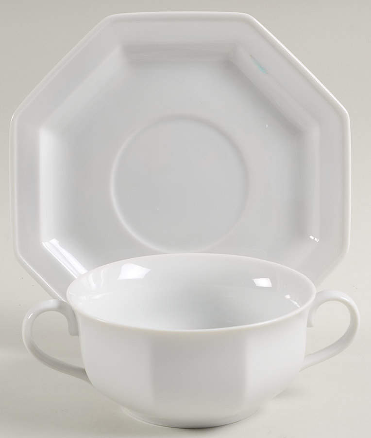 Blanche Oblique Flat Cream Soup Bowl & Saucer Set by Fitz & Floyd-1