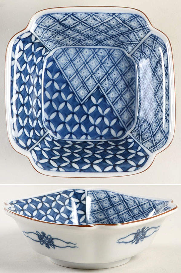 Blue Mosaic Square Fruit/Dessert (Sauce) Bowl by Fitz & Floyd-1
