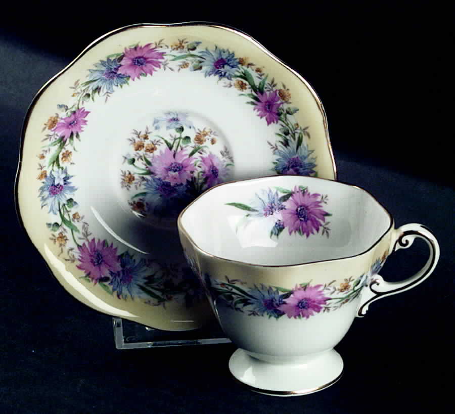 Cornflower Yellow Footed Cup & Saucer Set by Foley-1