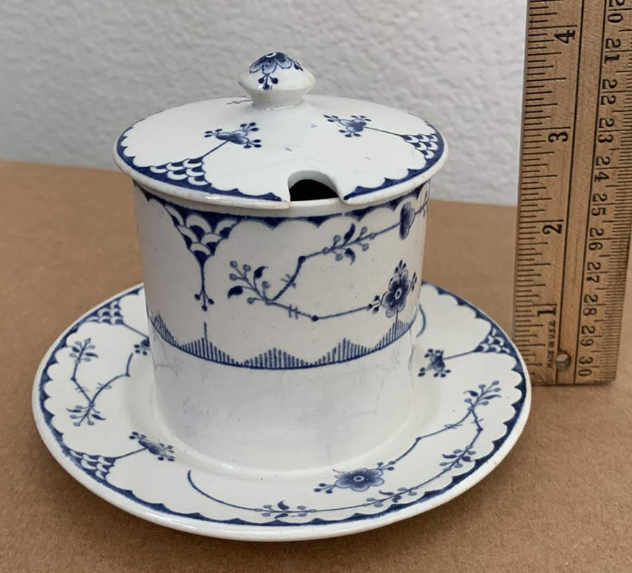 Denmark Blue Jam/Jelly & Lid w/Attached Underplate by Furnivals-1