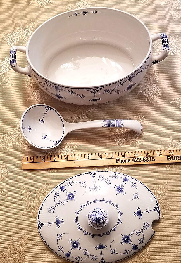 Denmark Blue Oval Tureen & Lid and Ladle by Furnivals-1