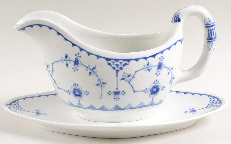 Denmark Blue Gravy Boat & Underplate by Furnivals-1