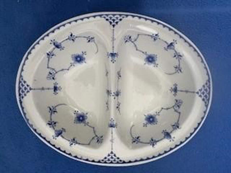 Denmark Blue 9" Oval Divided Vegetable Bowl by Furnivals-1