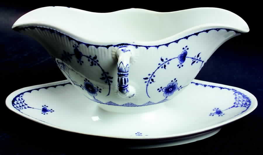 Denmark Blue Gravy Boat with Attached Underplate by Furnivals-1