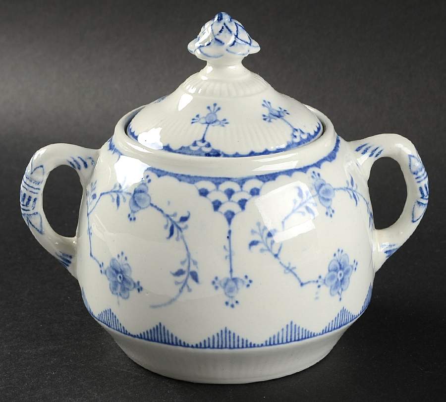 Denmark Blue Sugar Bowl & Lid by Furnivals-1
