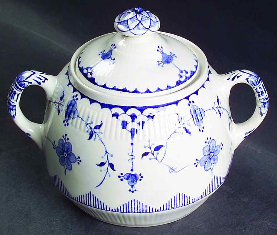 Denmark Blue Sugar Bowl & Lid by Furnivals-1