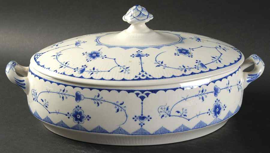 Denmark Blue Oval Covered Vegetable by Furnivals-1