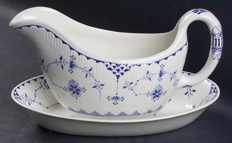 Denmark Blue Gravy Boat & Underplate/Relish by Furnivals-1