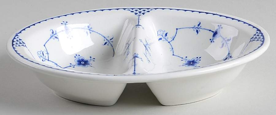 Denmark Blue 8" Oval Divided Vegetable Bowl by Furnivals-1