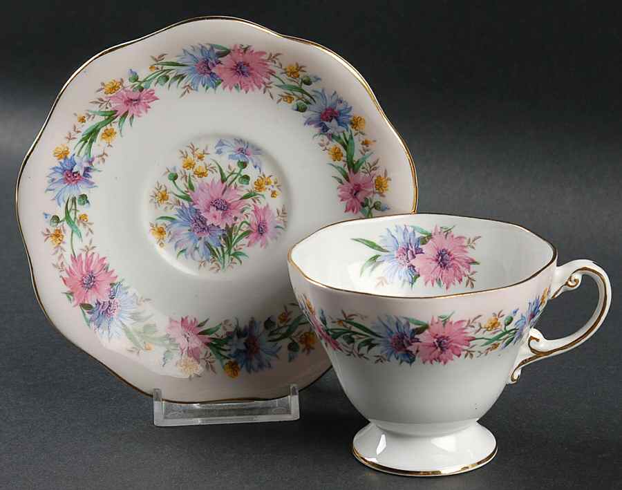Cornflower Pink Footed Cup & Saucer Set by Foley-1