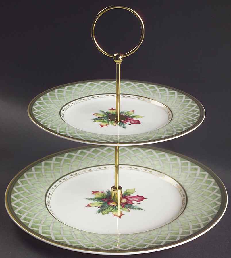 Winter Holiday 2 Tiered Serving Tray (Dinner & Salad Plate) by Fitz & Floyd-1