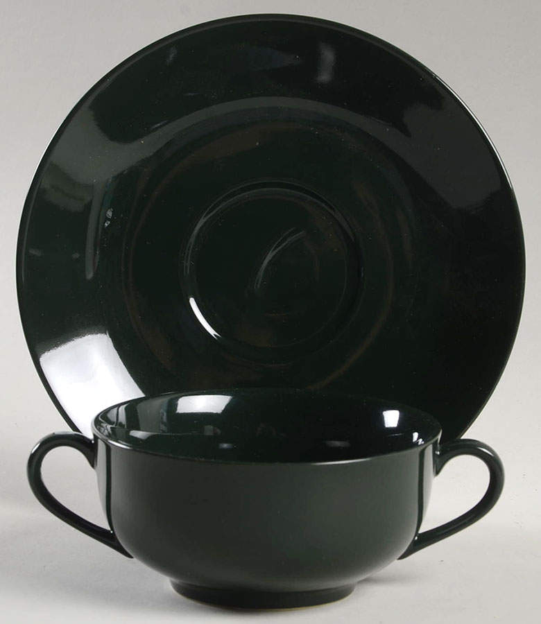Total Color Spectrum Hunter Green Flat Cream Soup Bowl & Saucer Set by Fitz & Floyd-1