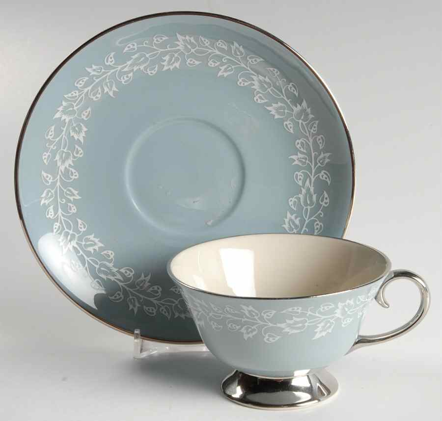 Brocade Strata Blue Footed Cup & Saucer Set by Flintridge-1