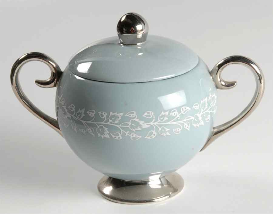 Brocade Strata Blue Sugar Bowl & Lid by Flintridge-1