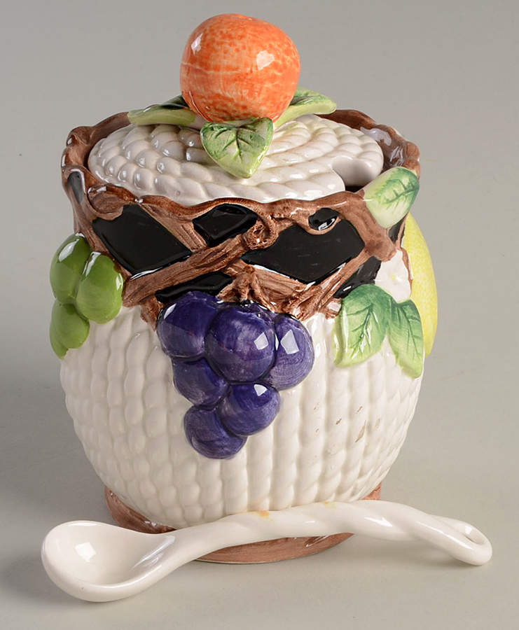 Mediterranean Fruit Jam/Jelly & Lid W/Spoon by Fitz & Floyd-1