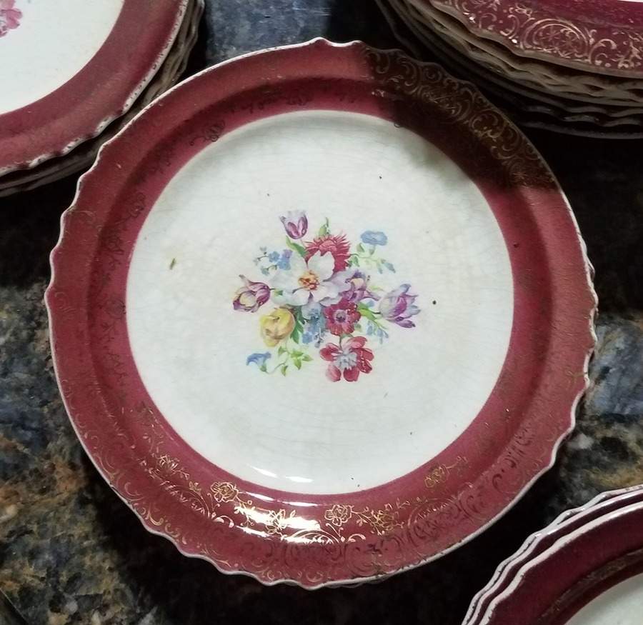 Queen Elizabeth Maroon Salad Plate by French Saxon-1