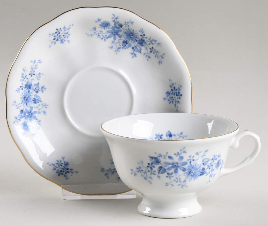 Blue Dahlia Footed Cup & Saucer Set by Favolina-Karolina-1