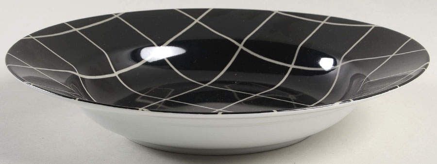 Windowpane (Taupe Stripes on Black) Large Rim Soup Bowl by Fitz & Floyd-1