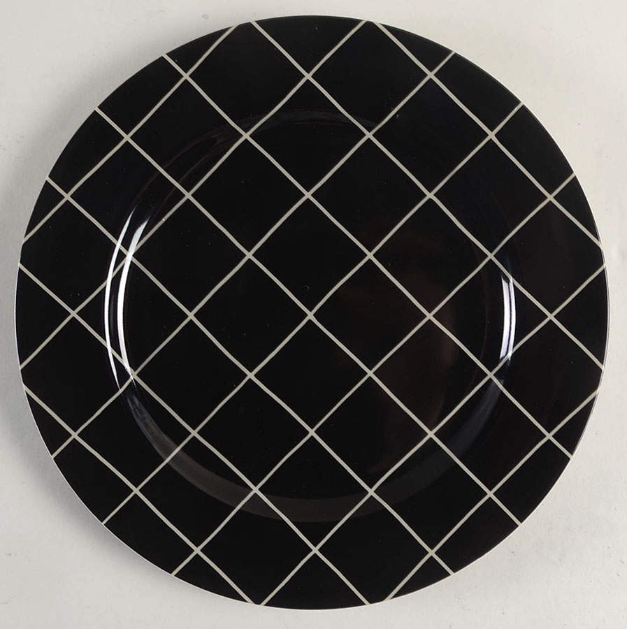 Windowpane (Taupe Stripes on Black) Dinner Plate by Fitz & Floyd-1