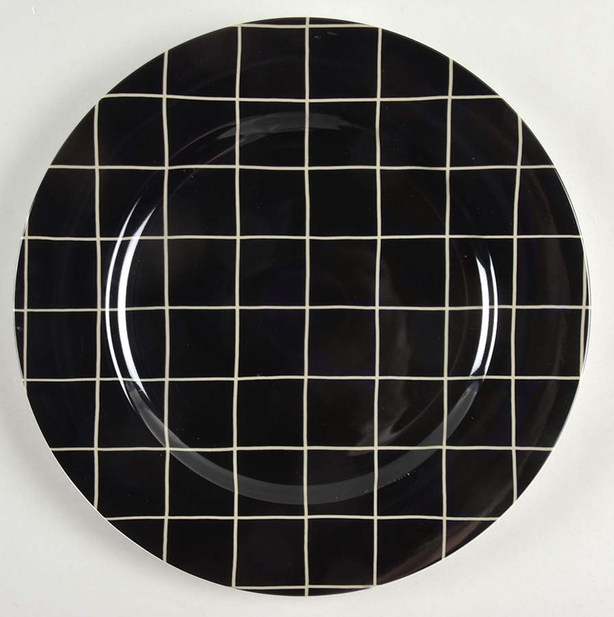 Windowpane (Taupe Stripes on Black) Service Plate (Charger) by Fitz & Floyd-1