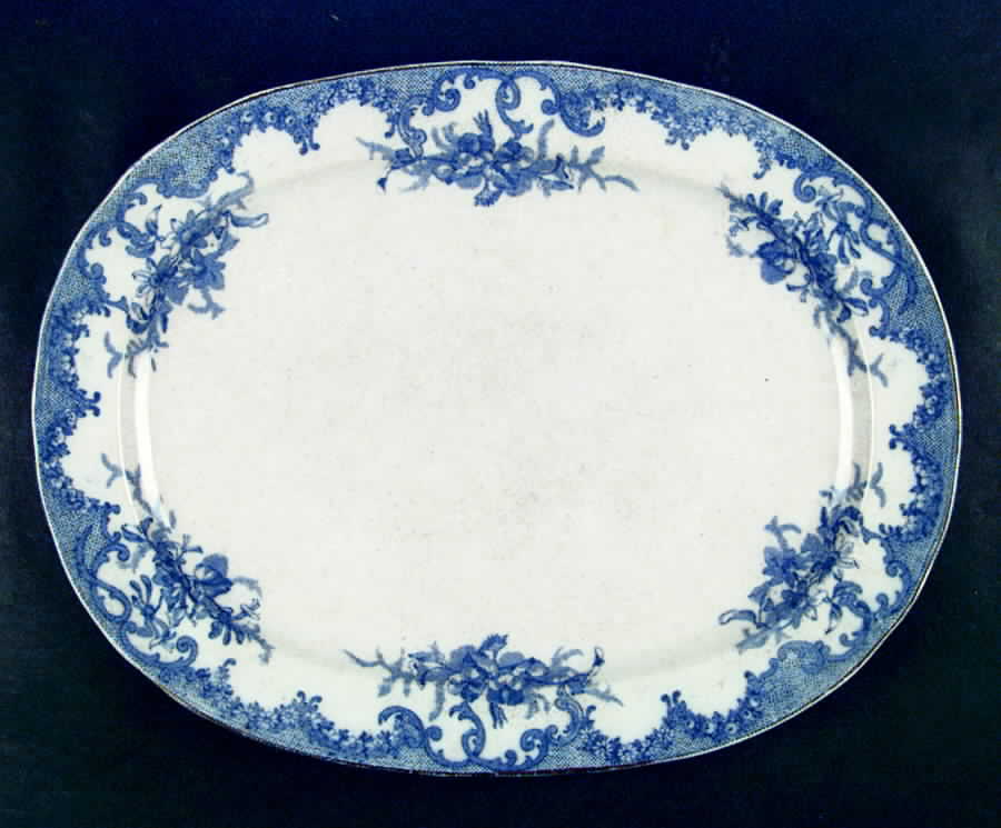 Versailles Blue (Not Flow Blue, Gold Trim) 16" Oval Serving Platter by Furnivals-1