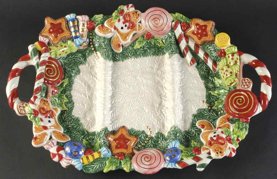 Sugar Plum Christmas Handled 3-Part Divided Server by Fitz & Floyd-1