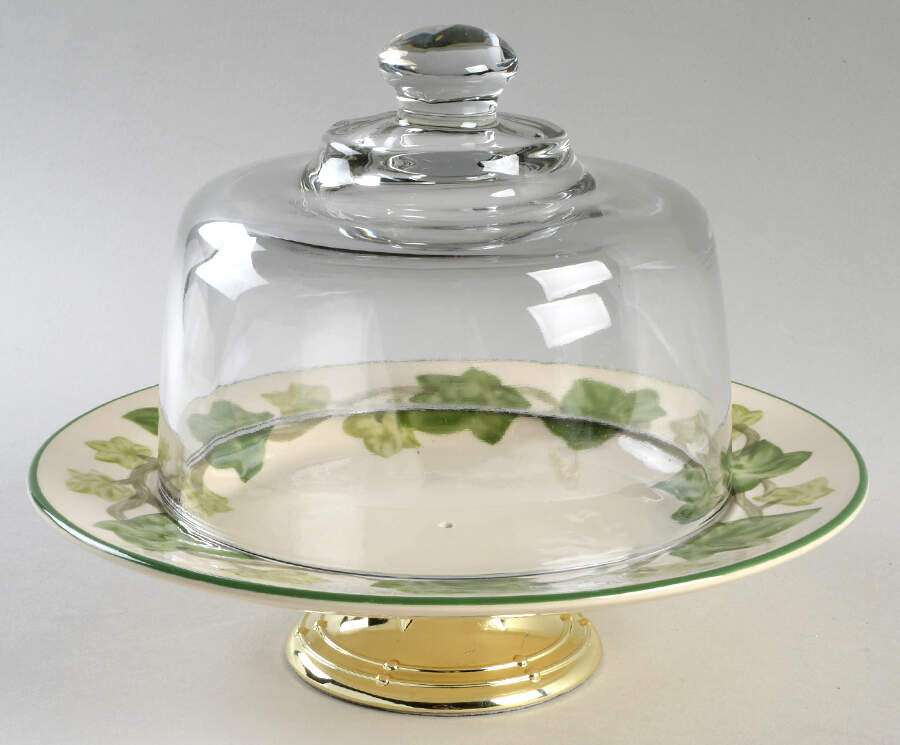 Ivy II (England) 6 1/2"-7 1/2" Footed Cheese Plate w/ Glass Dome HC by Franciscan-1