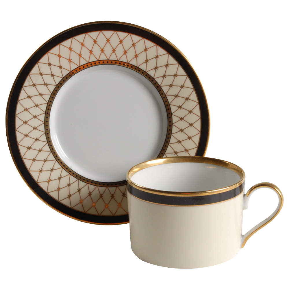 Chaumont II Creme Flat Cup & Saucer Set by Fitz and Floyd-1