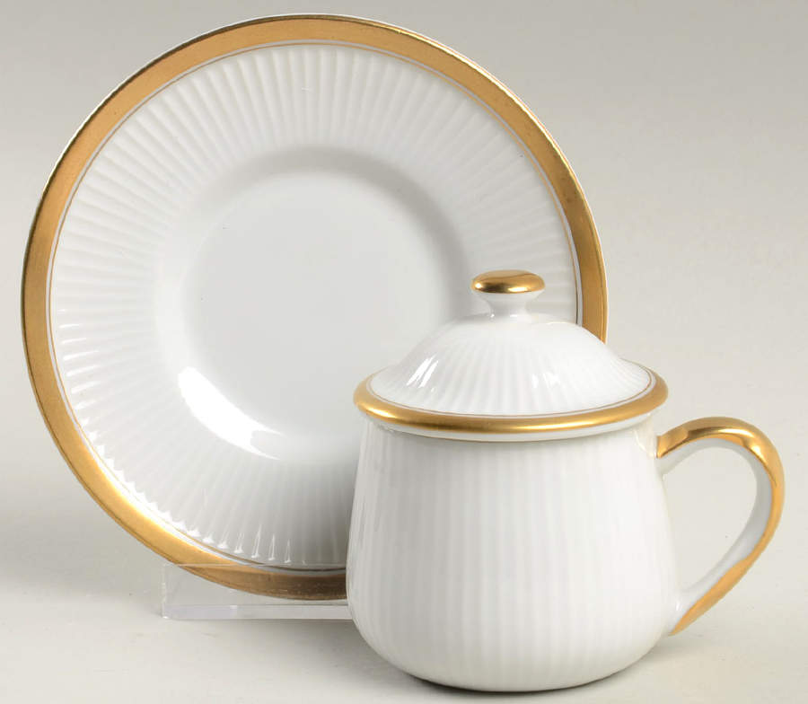 Classique d'Or White (Gold Verge and Trim Only) 3-Piece Pot de Creme with Underplate by Fitz & Floyd-1