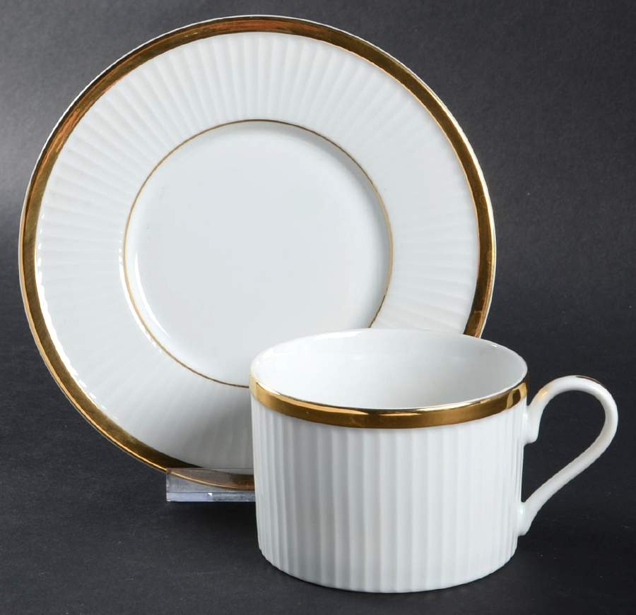 Classique d'Or White (Gold Verge and Trim Only) Flat Cup & Saucer Set by Fitz & Floyd-1
