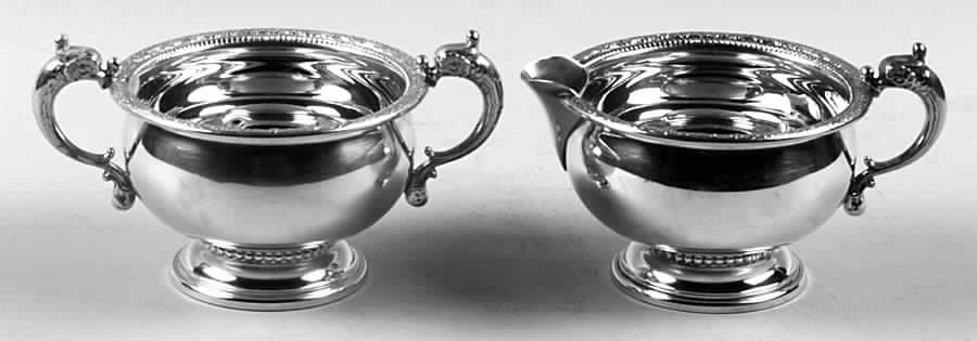 Botticelli (Sterling, 1949, Hollowware) Mini Creamer and Open Sugar Set by Frank Whiting-1