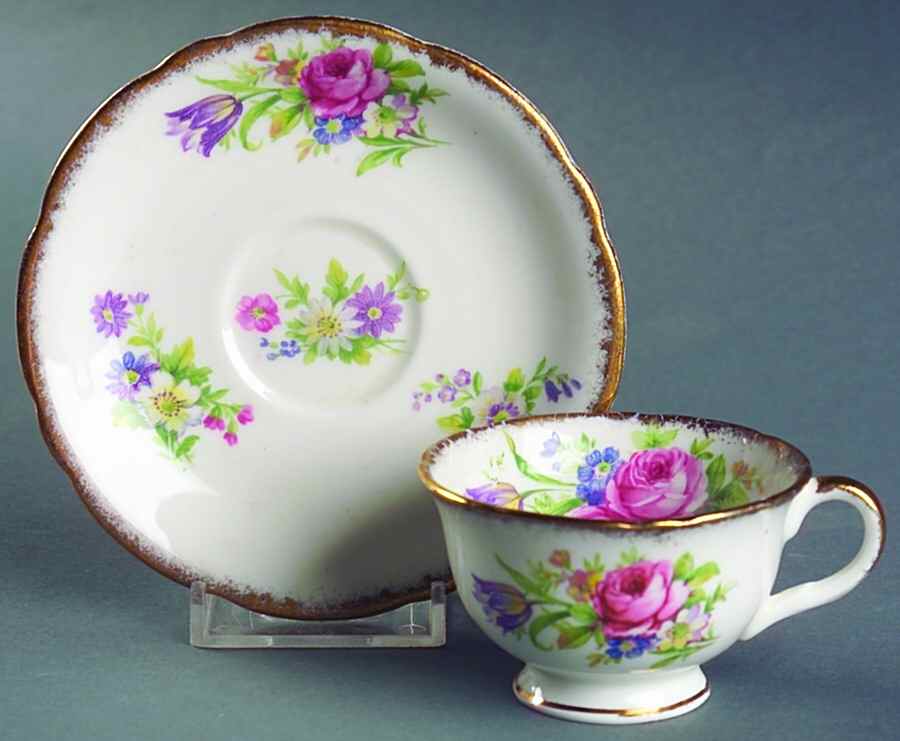 Foley Tulip (Scalloped, Brush Gold Trim) Footed Demitasse Cup & Saucer Set by Foley-1