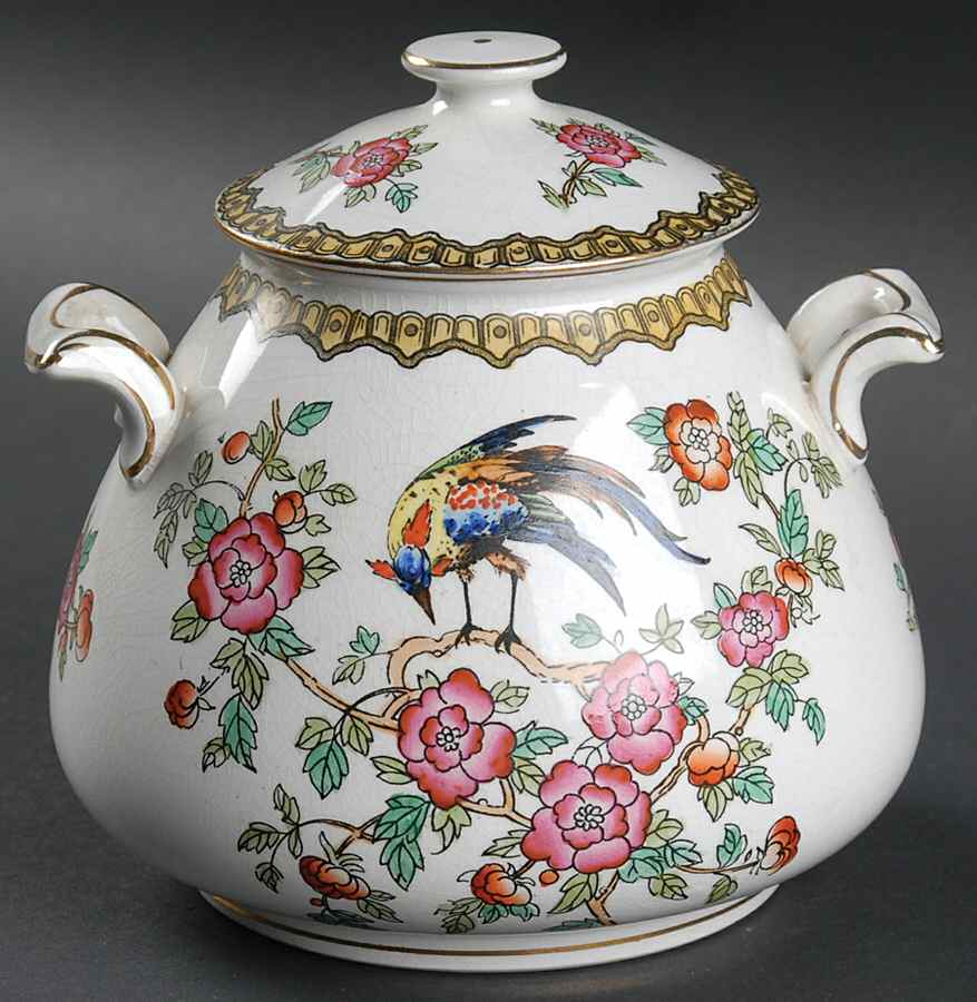 Old Bow Sugar Bowl & Lid by S Fieldings & Co.-1