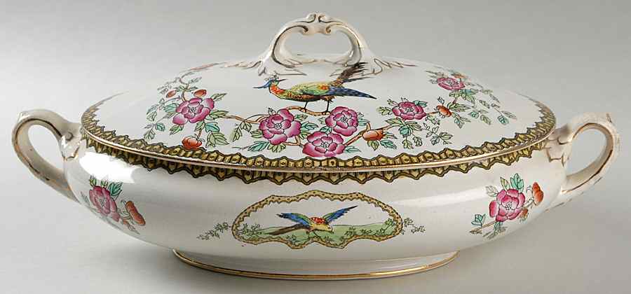 Old Bow Oval Covered Vegetable by S Fieldings & Co.-1