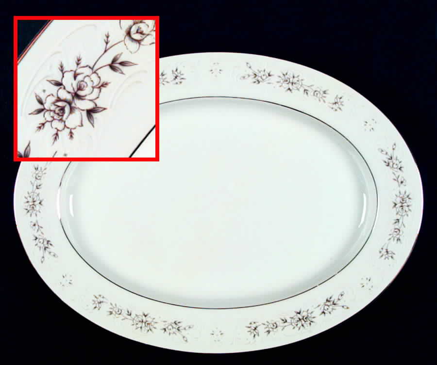 Golden Rose (Black & White Roses) 12" Oval Serving Platter by Fine China of Japan-1