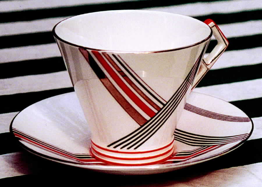 Mayfair (Lines, Gold Trim) Footed Cup & Saucer Set by Foley-1