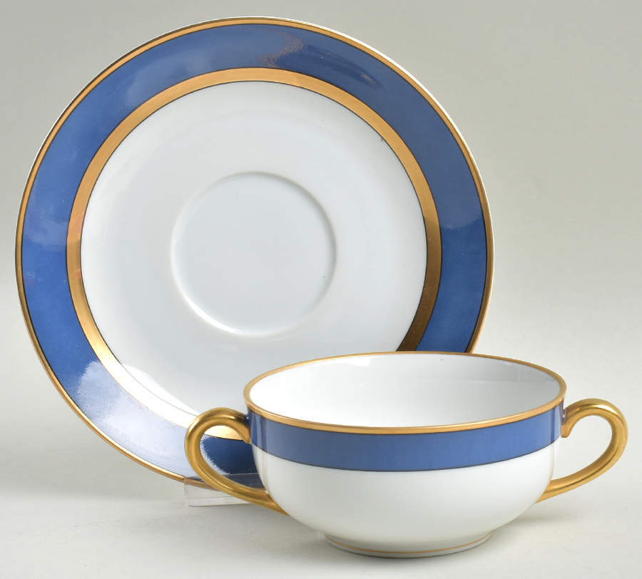 Renaissance Cobalt Blue (Switzerland) Flat Cream Soup Bowl & Saucer Set by Fitz & Floyd-1